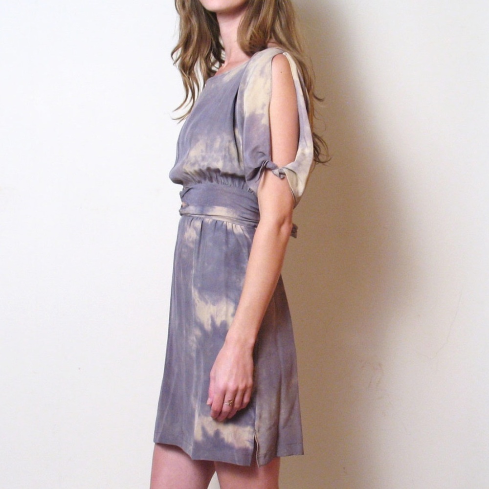 Mina Stone watercolor tiedye silk cut out dress S